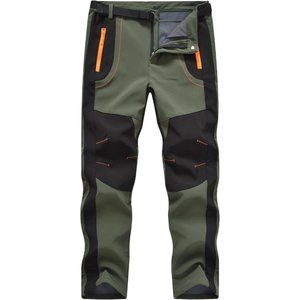 Men's Winter Hiking Softshell Waterproof Fleece Lined Athletic Pants with Belt